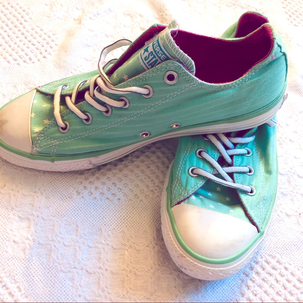 Teal Striped Converses (Kids size 5)